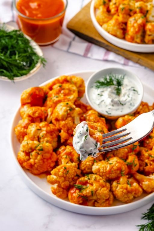 Air Fryer Buffalo Cauliflower with Greek Yogurt Dip