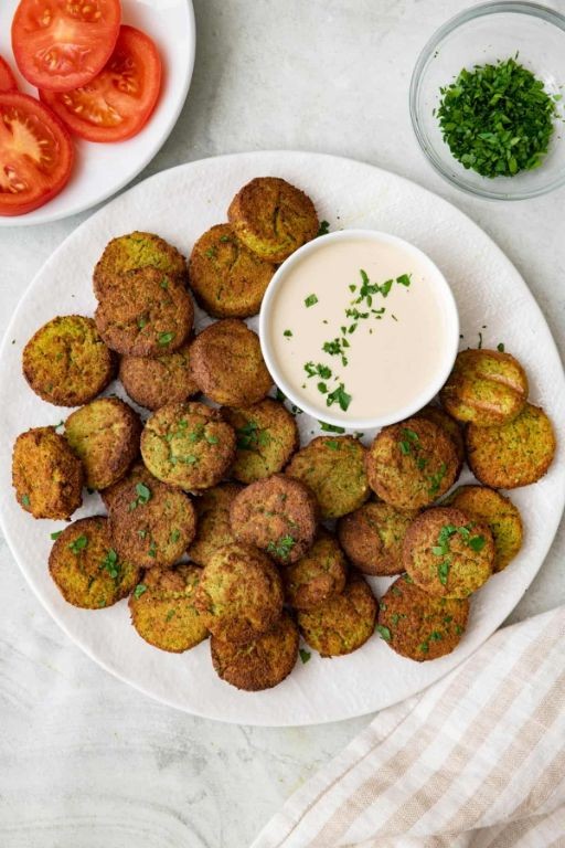 Air Fryer Chickpea Falafel with Tahini Sauce