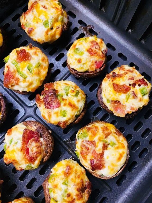 Air Fryer Jalapeño Popper Stuffed Mushrooms