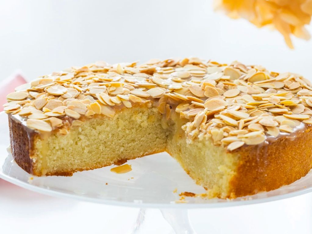 Almond Crunch Yellow Cake with Honey Glaze