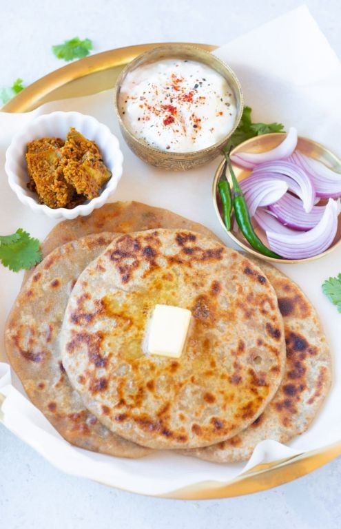 Aloo paratha with yogurt