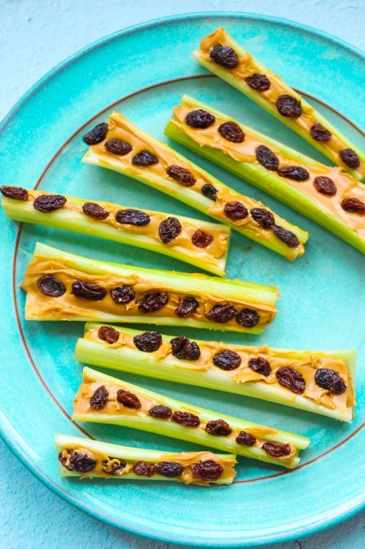 Ants on a log (celery with peanut butter and raisins)