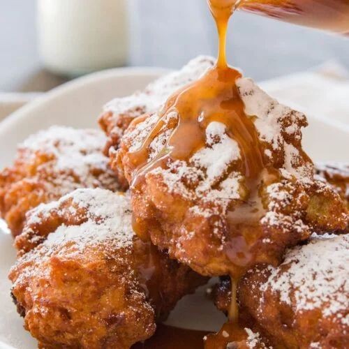 Apple Banana Fritters with Caramel Sauce