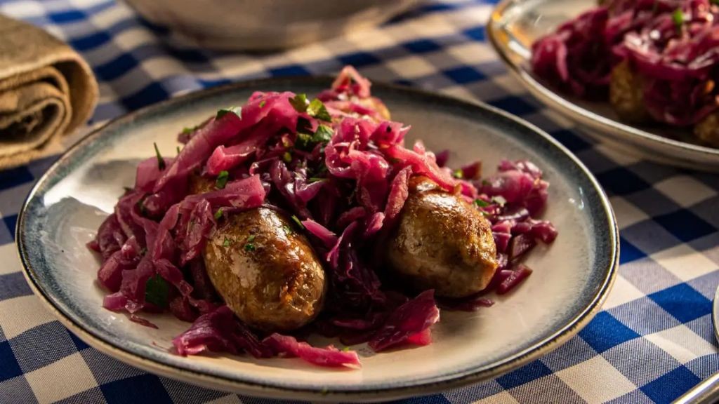 Apple Cider Glazed Sausage with Sauerkraut