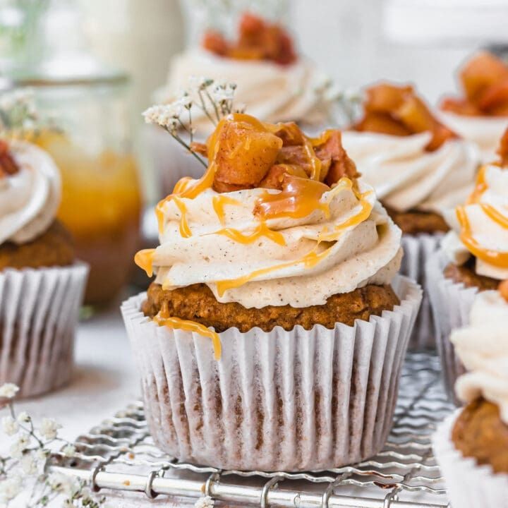 Apple Cinnamon Minion Cupcakes with Caramel Drizzle