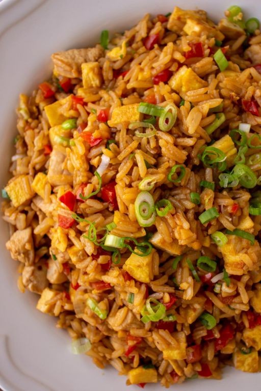 Arroz Chaufa with Chorizo and Corn