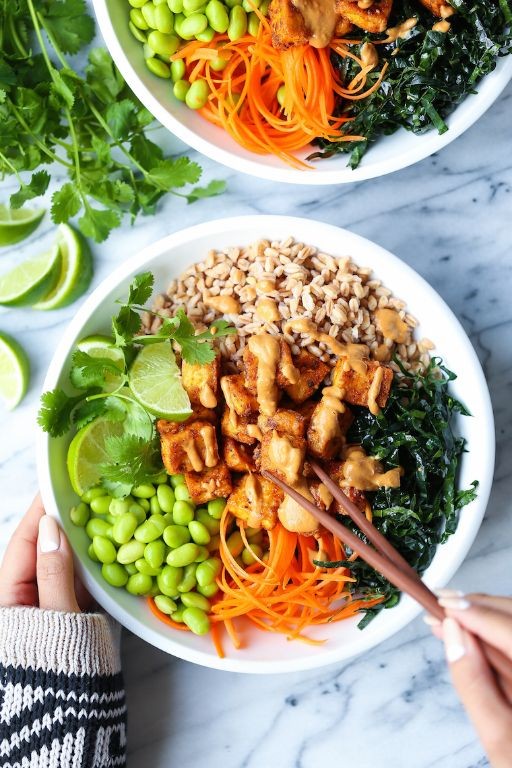 Asian-Inspired Tofu Power Bowl with Peanut Sauce