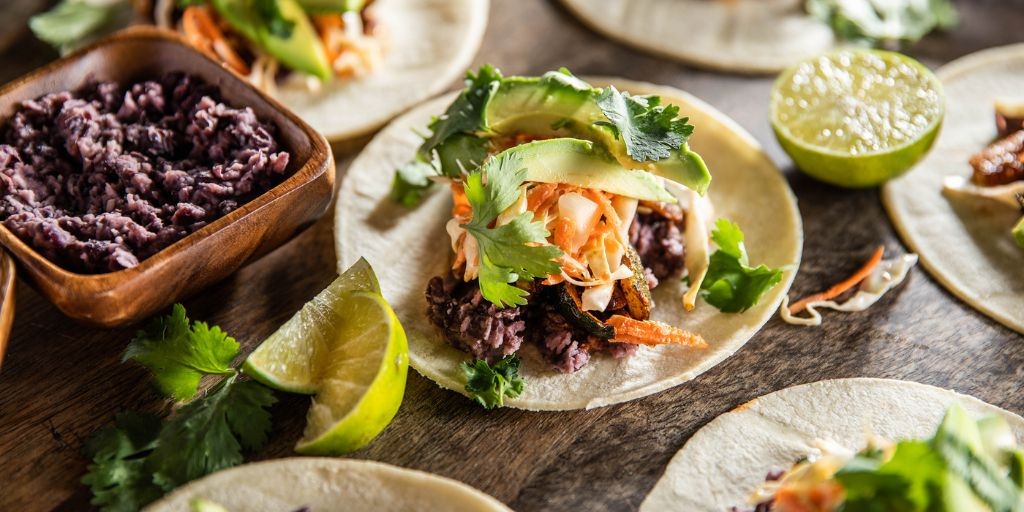 Avocado and Black Bean Tacos with Lime Slaw