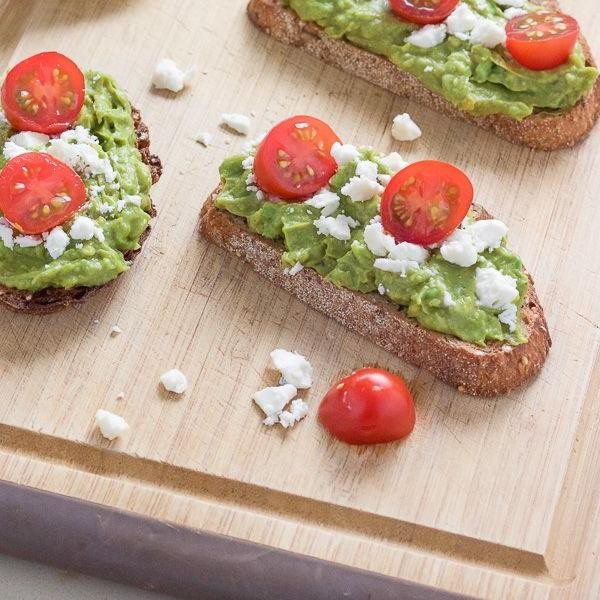 Avocado and feta toast on whole grain bread