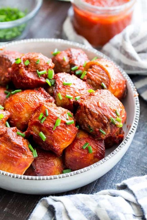 BBQ Bacon-Wrapped Meatballs