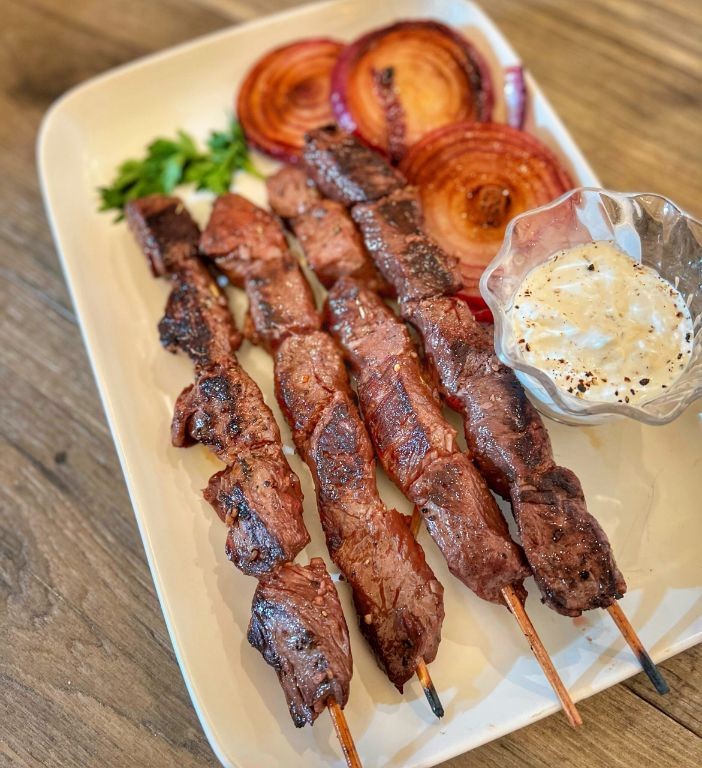 BBQ Beef Skewers with Onion Rings
