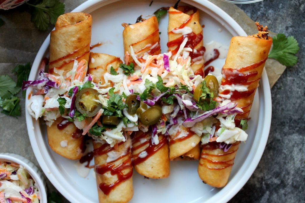 BBQ Pulled Pork Flautas with Slaw