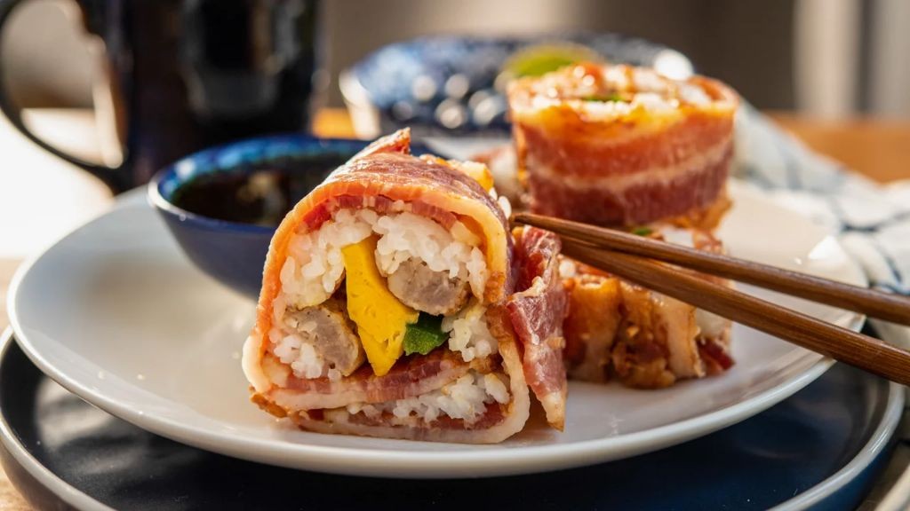 Bacon and Egg Sushi Breakfast Roll