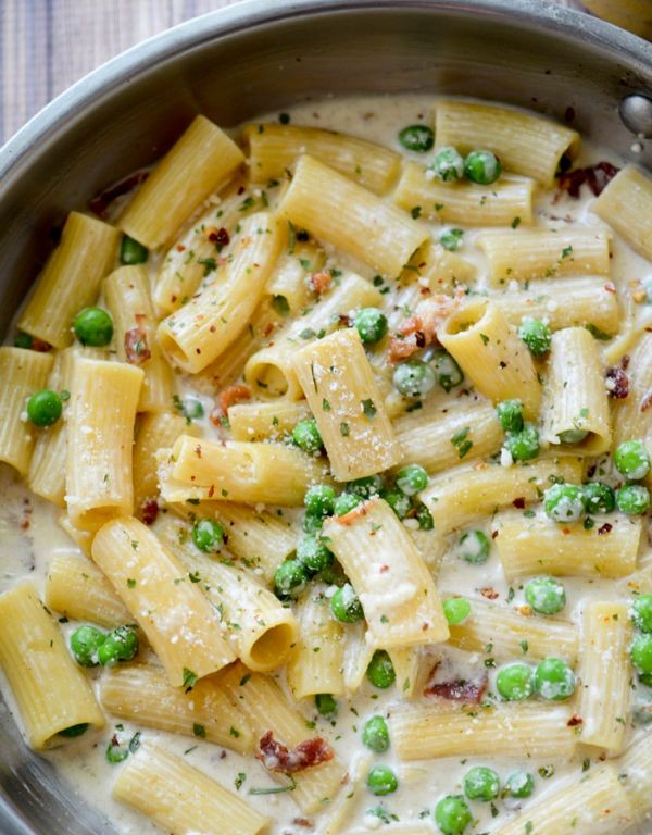 Bacon and Pea Bertolli Alfredo Penne