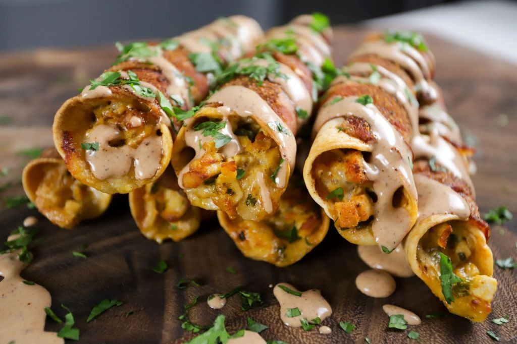 Bacon-Wrapped Flautas with Cheddar