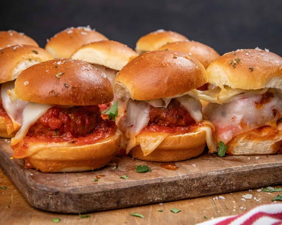 Bacon-Wrapped Meatball Sliders with Marinara