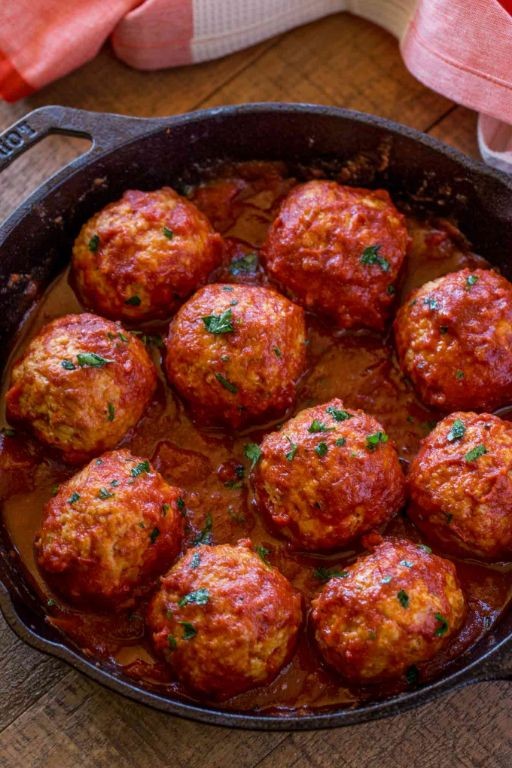 Baked Chicken Meatballs in Rustic Marinara