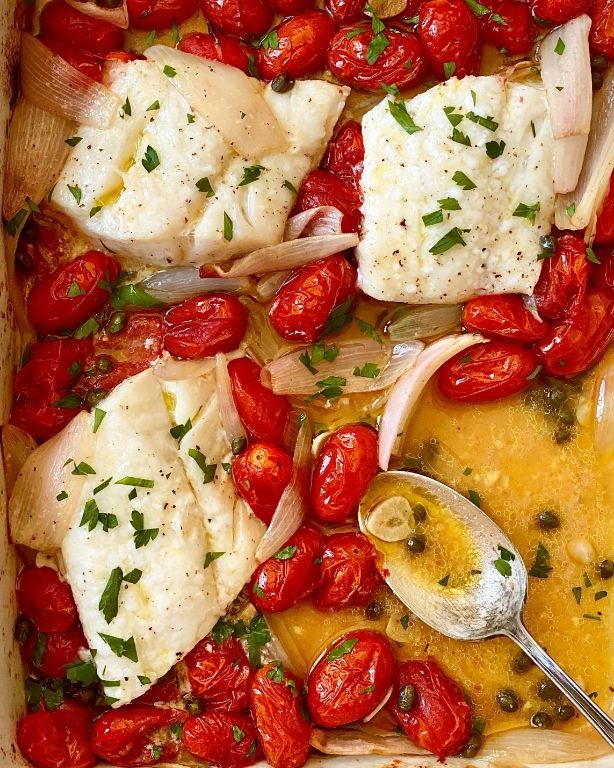 Baked Cod with Tomatoes and Capers