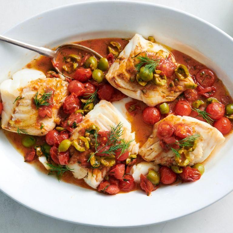 Baked Cod with Tomatoes and Olives