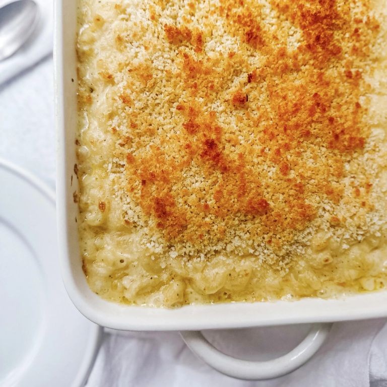 Baked Elote Mac and Cheese with Panko Topping