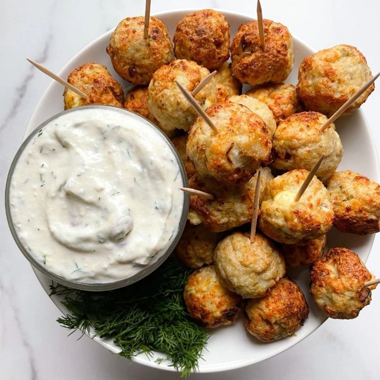 Baked Greek Yogurt Meatballs with Lemon Dill Sauce