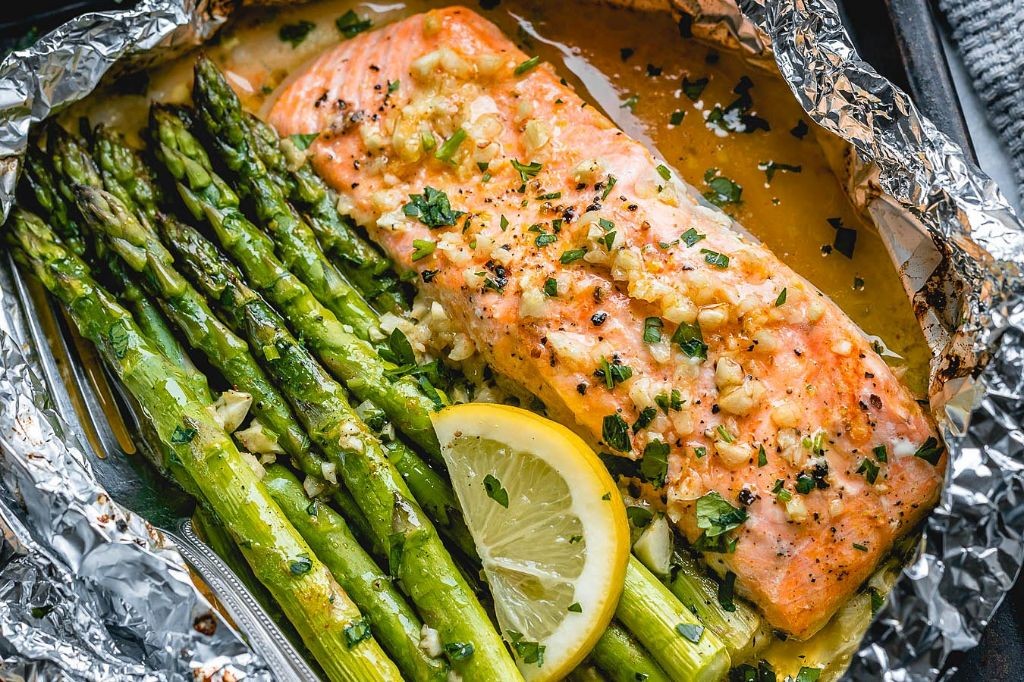 Baked Lemon Butter Salmon with Asparagus