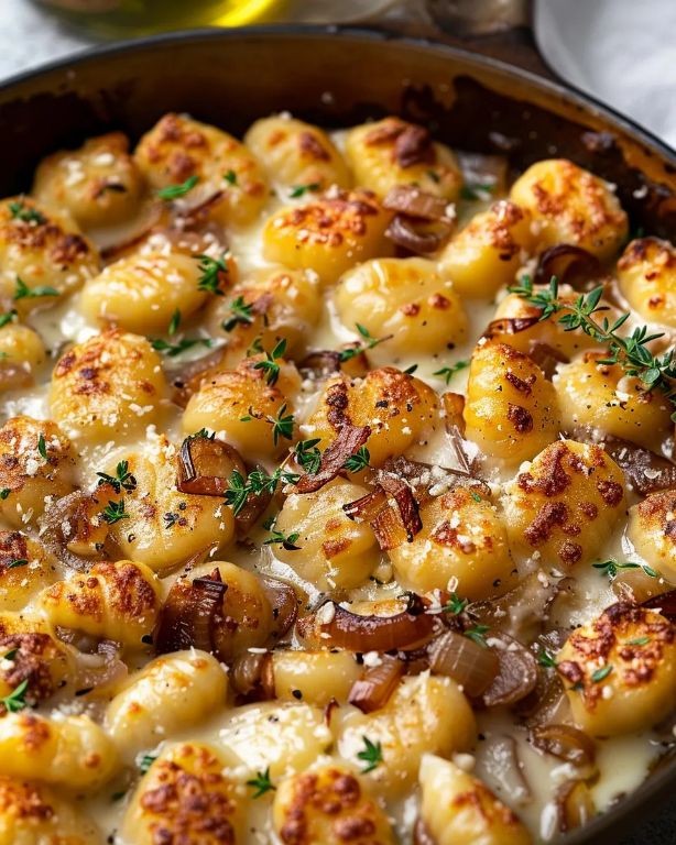 Baked Mostaccioli with Caramelized Onions and Gruyère