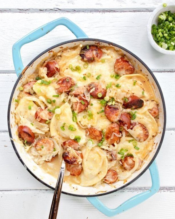 Baked Sausage and Sauerkraut Pierogi Casserole