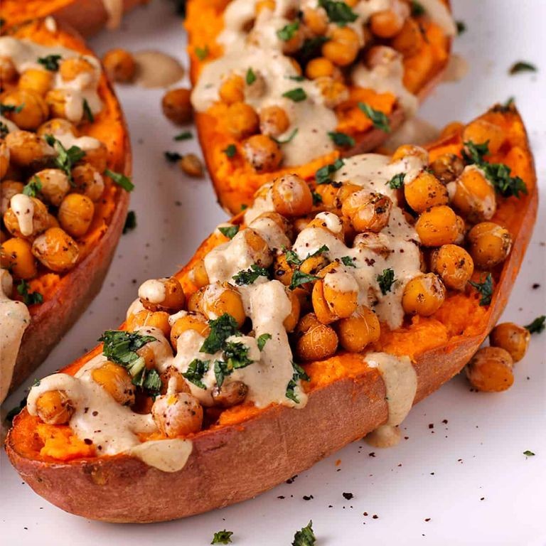 Baked Sweet Potato with Chickpeas and Tahini