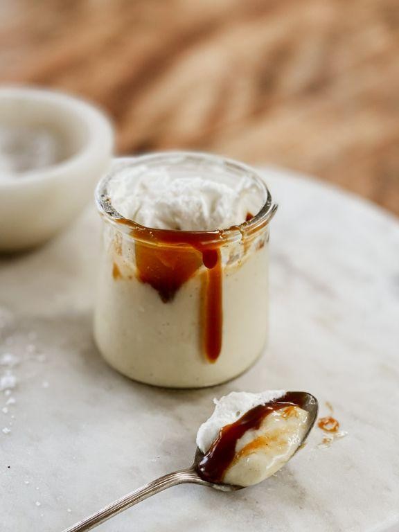 Baked Vanilla Pudding with Caramel Drizzle