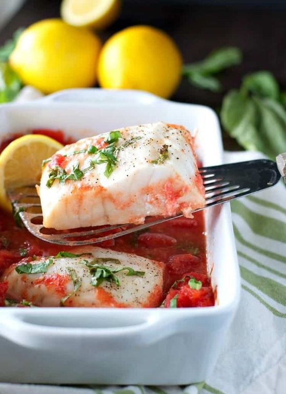 Baked Walleye with Tomato Basil Sauce
