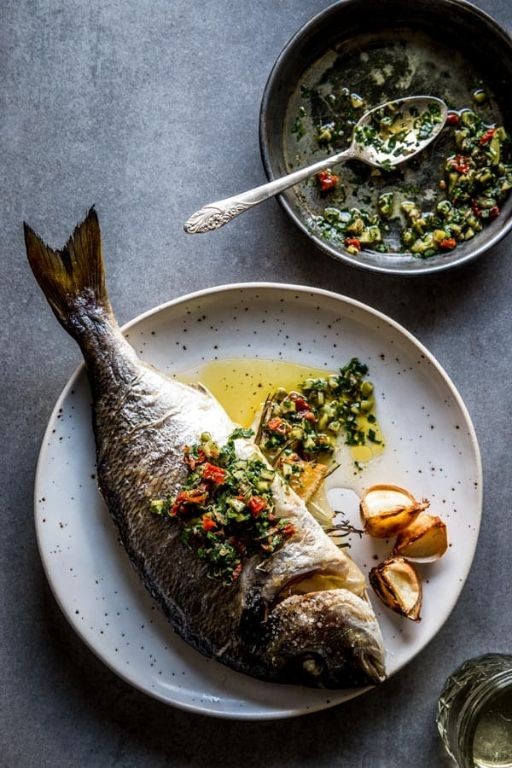 Baked Whole Sea Bass with Garlic Butter and Rosemary