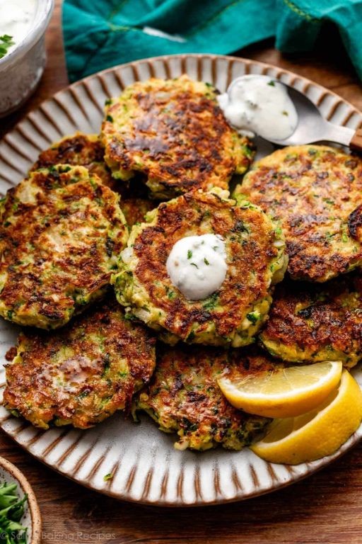 Baked Zucchini Fritters with Yogurt Dip