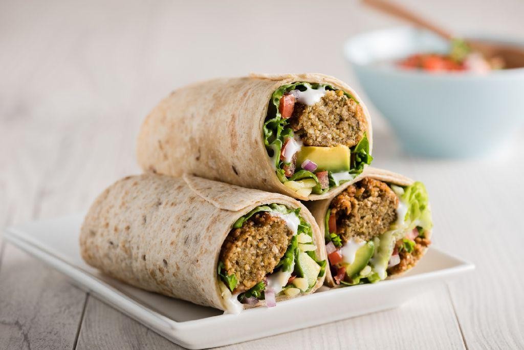Baked falafel wraps with tahini sauce