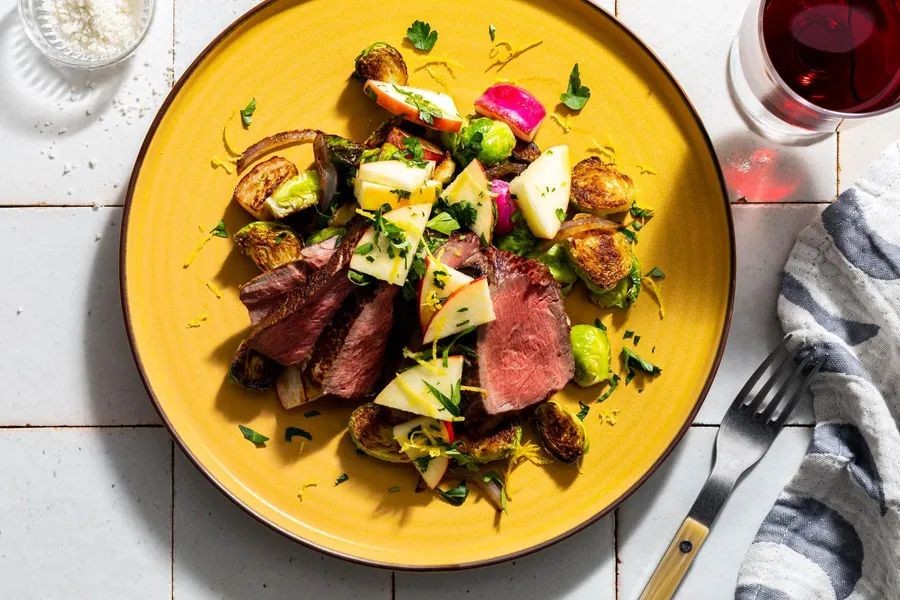 Balsamic Glazed Steak with Roasted Brussels Sprouts