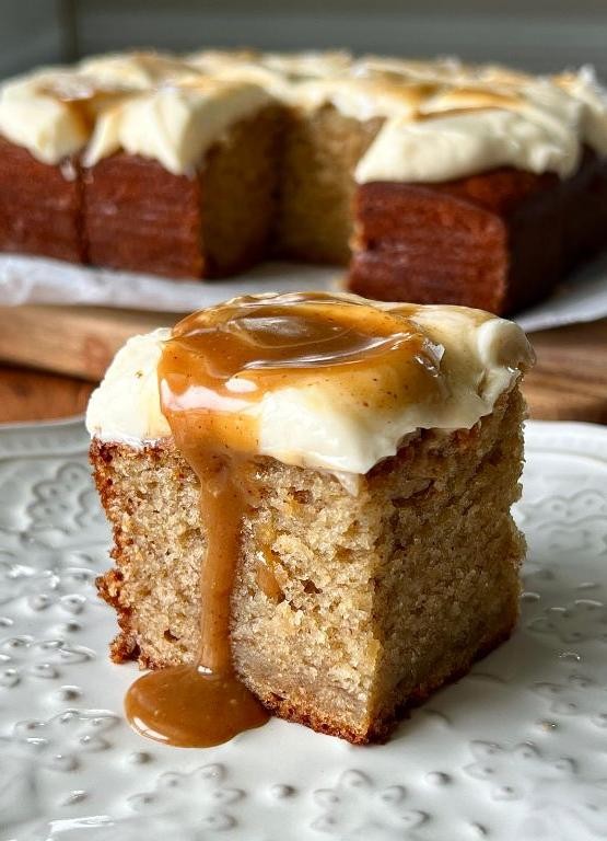 Banana Butter Cake with Caramel Drizzle
