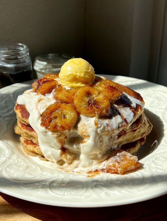 Banana Caramel Sweet Cream Pancakes