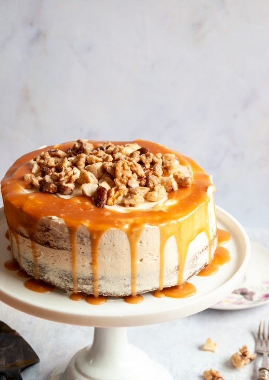 Banana Nut Volcano Cake with Caramel Sauce