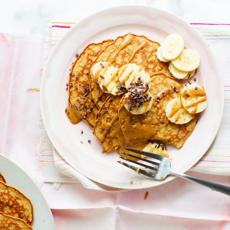 Banana Protein Pancakes with Almond Butter
