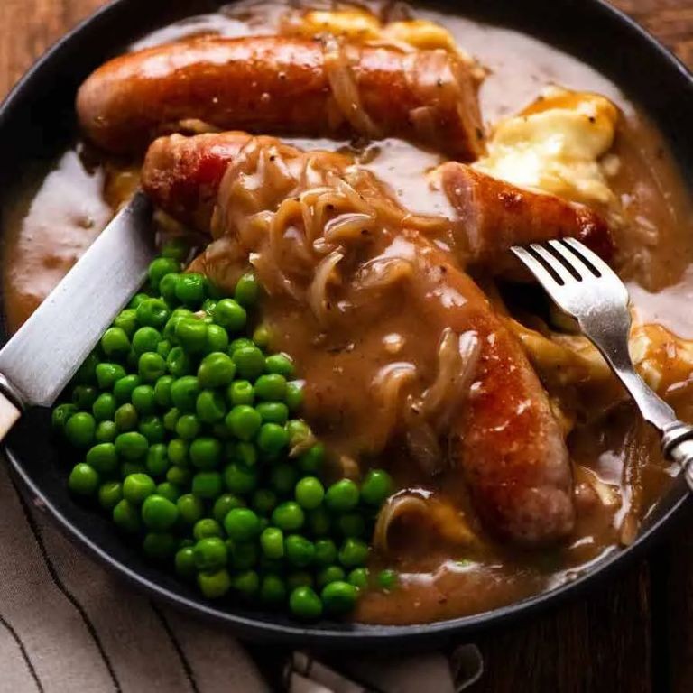 Bangers and Mash with Onion Gravy