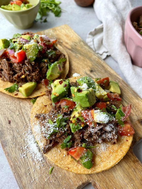 Beef Barbacoa Tostadas with Cilantro Lime Slaw