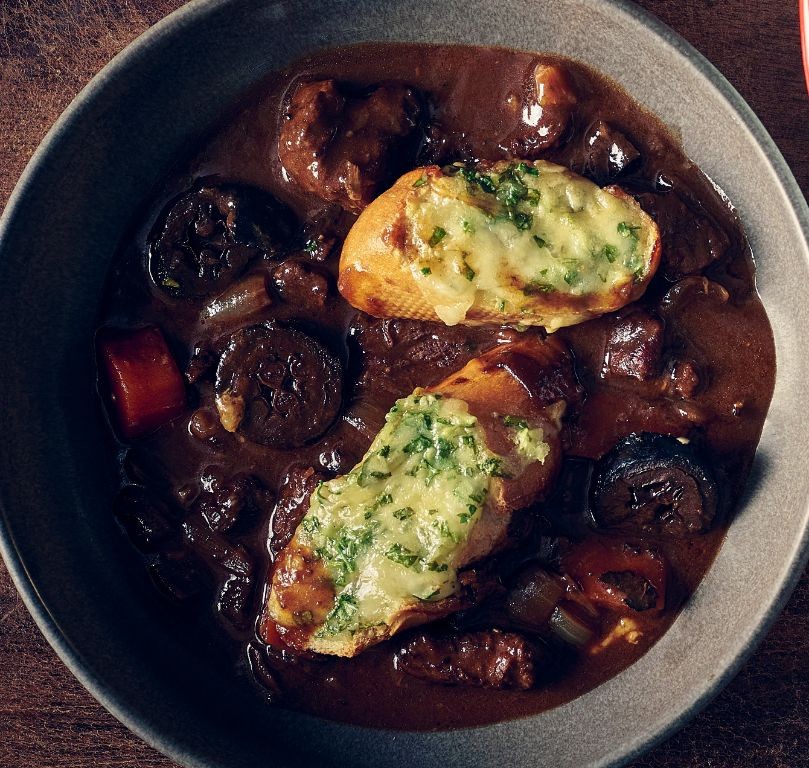 Beef Bourguignon Casserole with Cheesy Topping