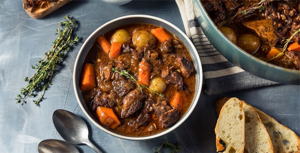 Beef Bourguignon Soup with Crusty Bread