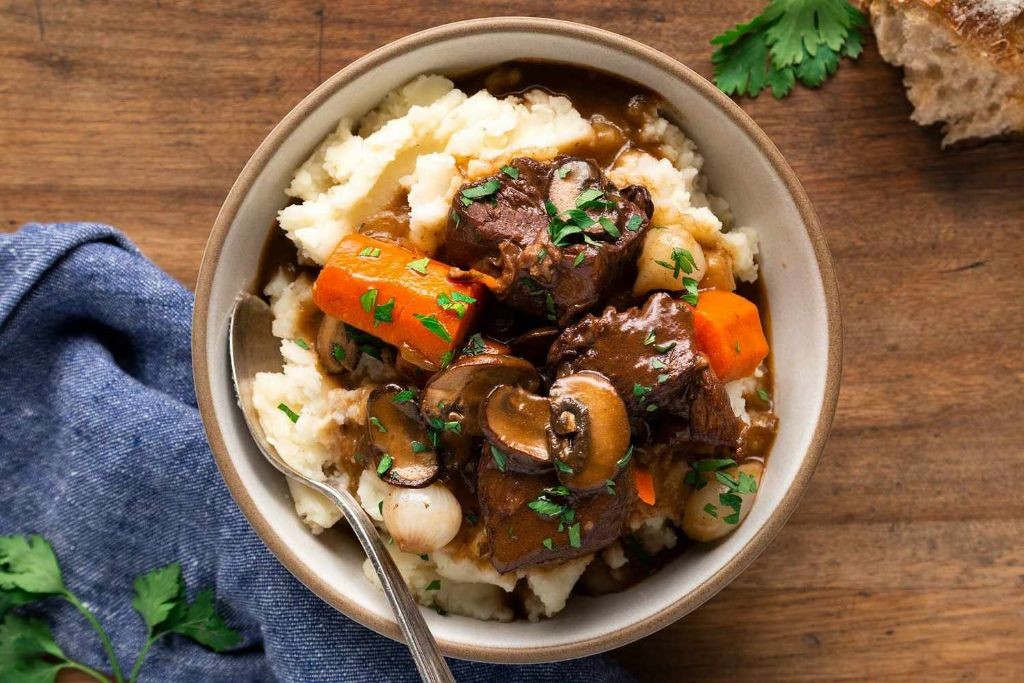 Beef Bourguignon with Mushrooms and Pearl Onions