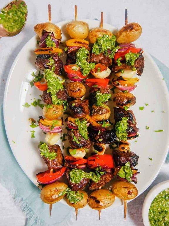 Beef and Bell Pepper Skewers with Chimichurri