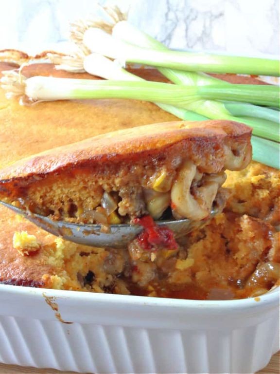 Beefy Steak and Shake Chili Mac with Cornbread Topping