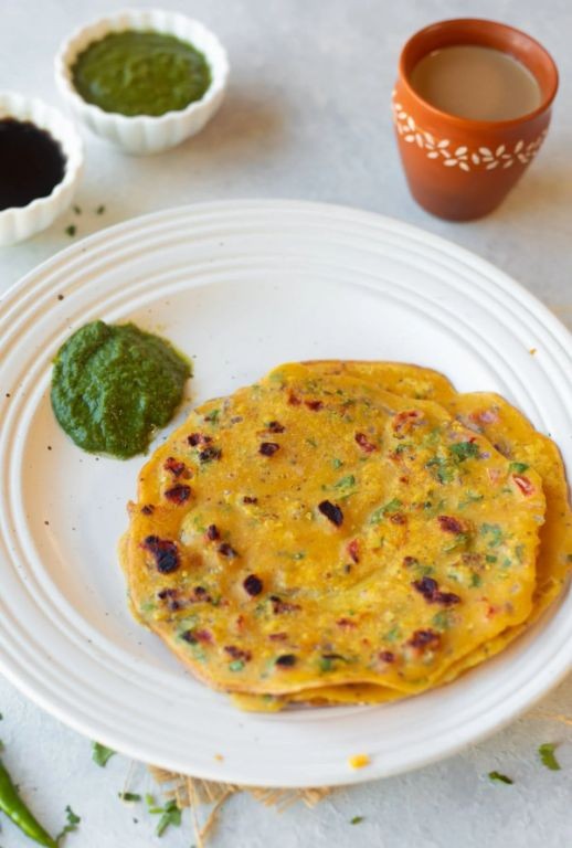 Besan chilla with coriander chutney