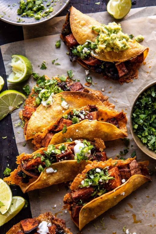 Black Bean and Sweet Potato Tacos with Lime Crema
