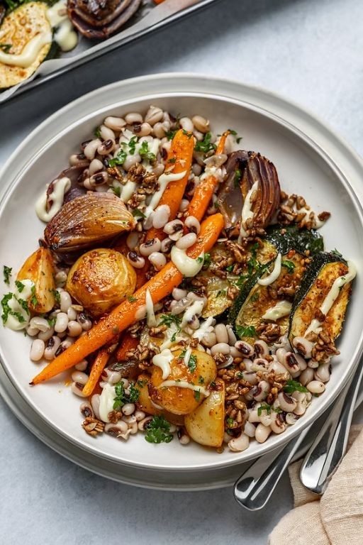 Black Eyed Peas and Roasted Vegetable Medley