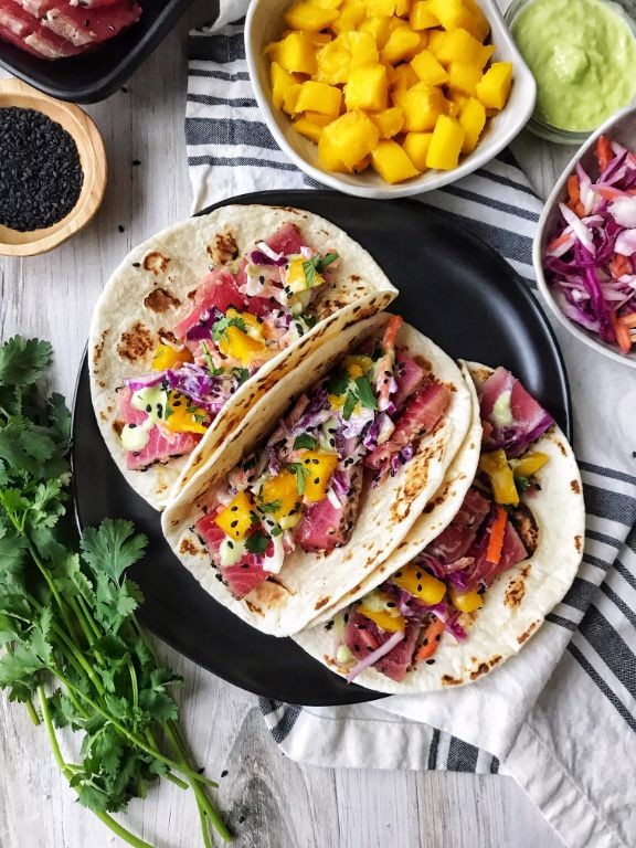 Blackened Ahi Tuna Tacos with Slaw